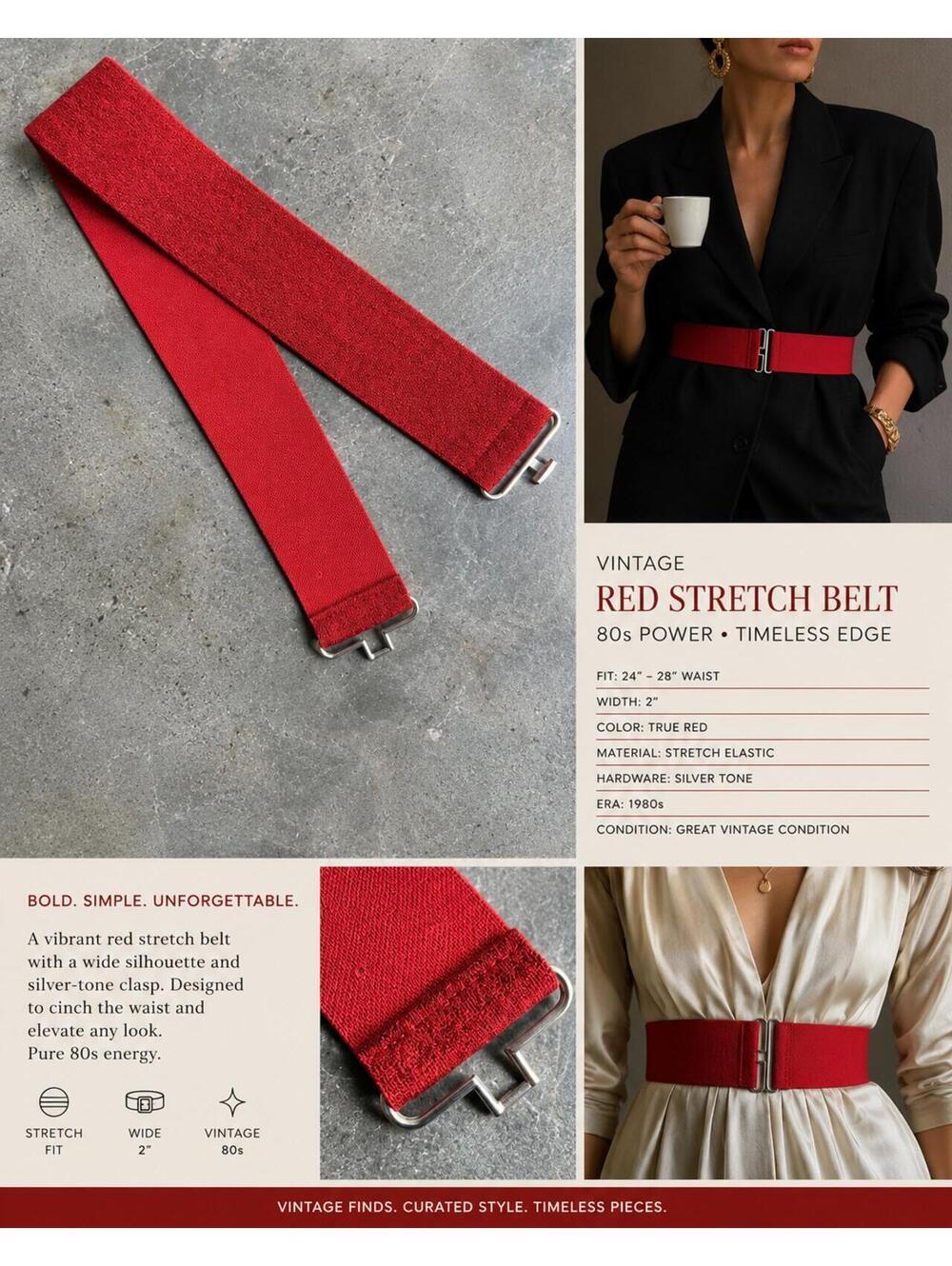 Vintage Red Stretch Belt Wide 80s Statement Belt - Picture 1 of 8